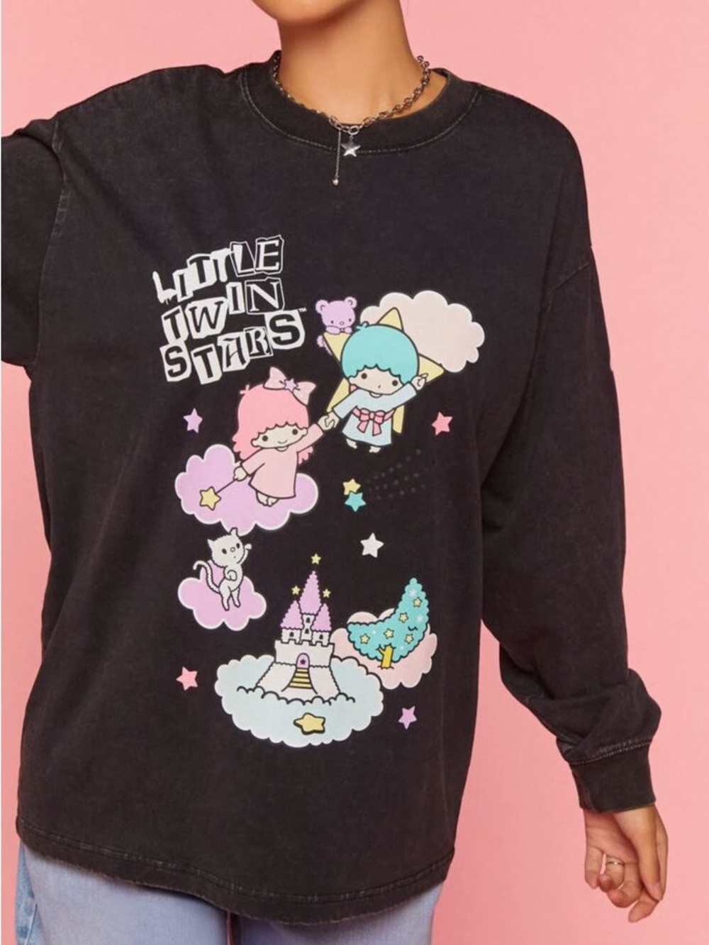 Hello Kitty Black Long Sleeve Little Twin Stars Graphic Tee